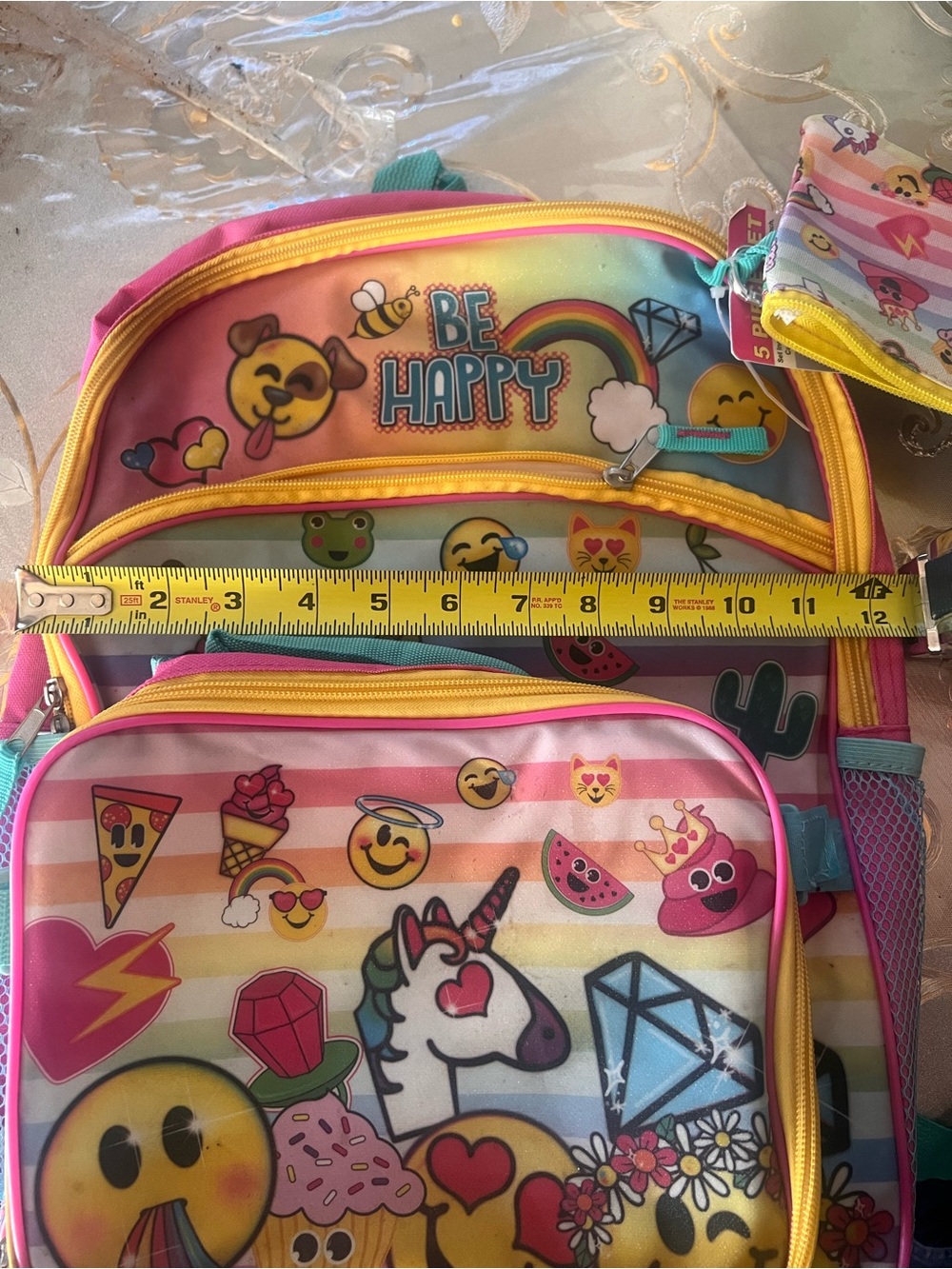 Kids Emoji Unicorn Backpack and Pencil Case - Pink - Picture 7 of 8
